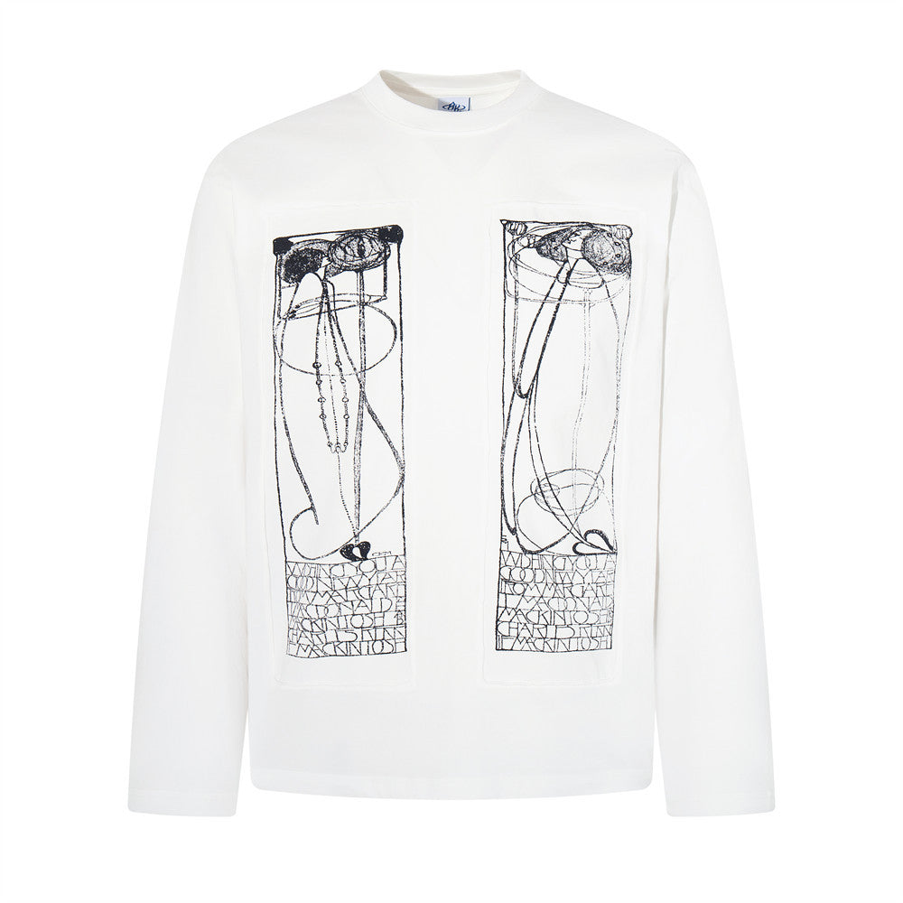 T-shirt manches longues à imprimé art abstrait – Col rond oversize graphique