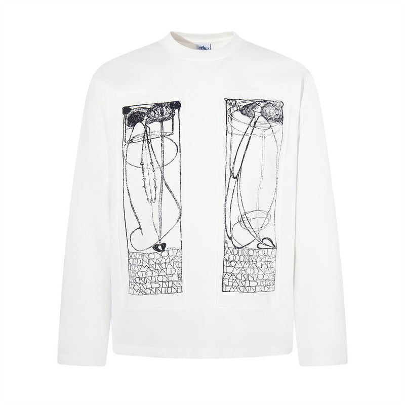 T-shirt manches longues à imprimé art abstrait – Col rond oversize graphique