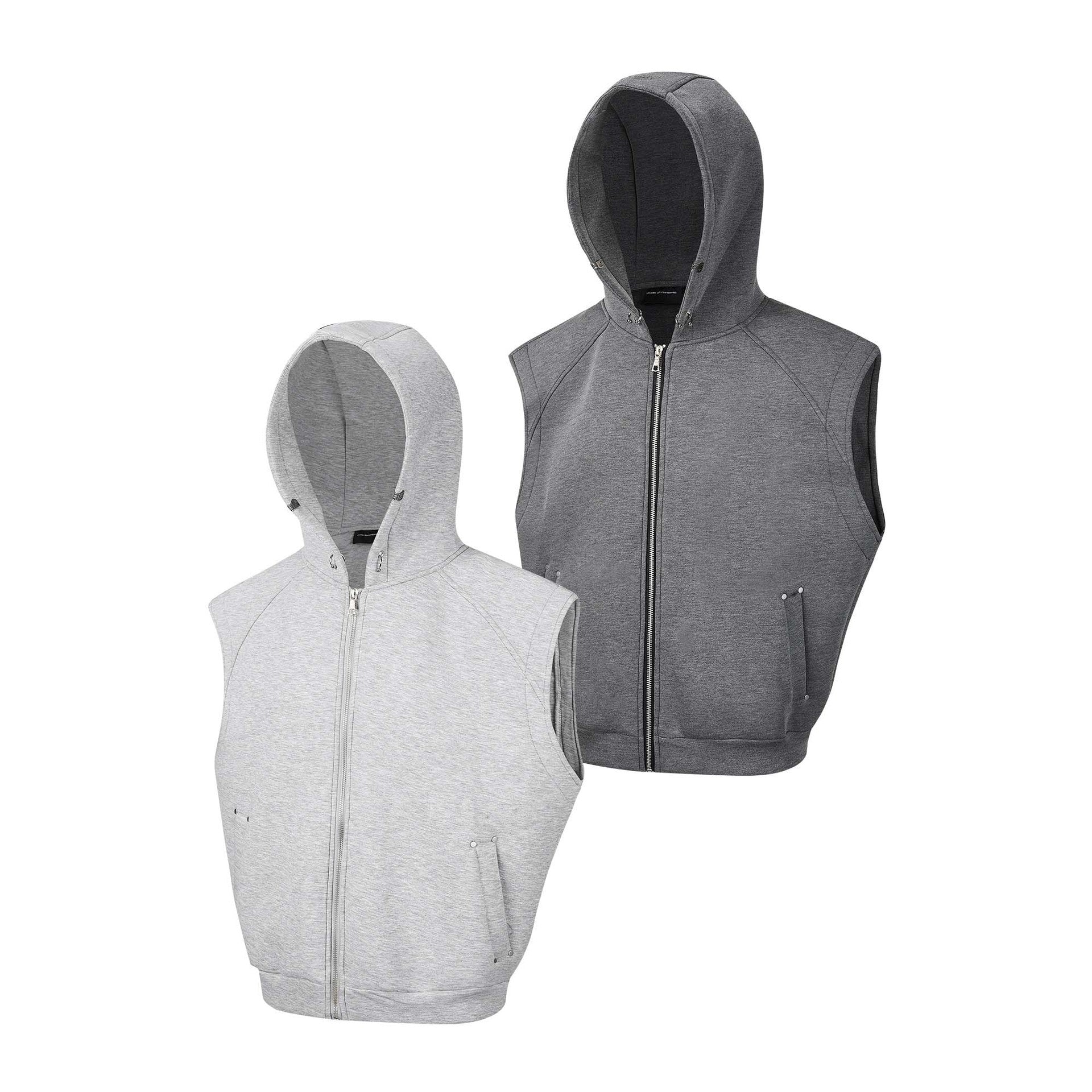 Gilet sweat à capuche sans manches zippé avec détails rivetés