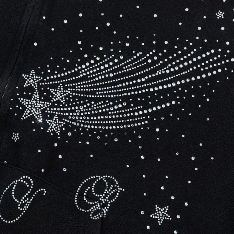 Sweat à capuche zippé avec étoile filante en strass – Streetwear oversize à double zip