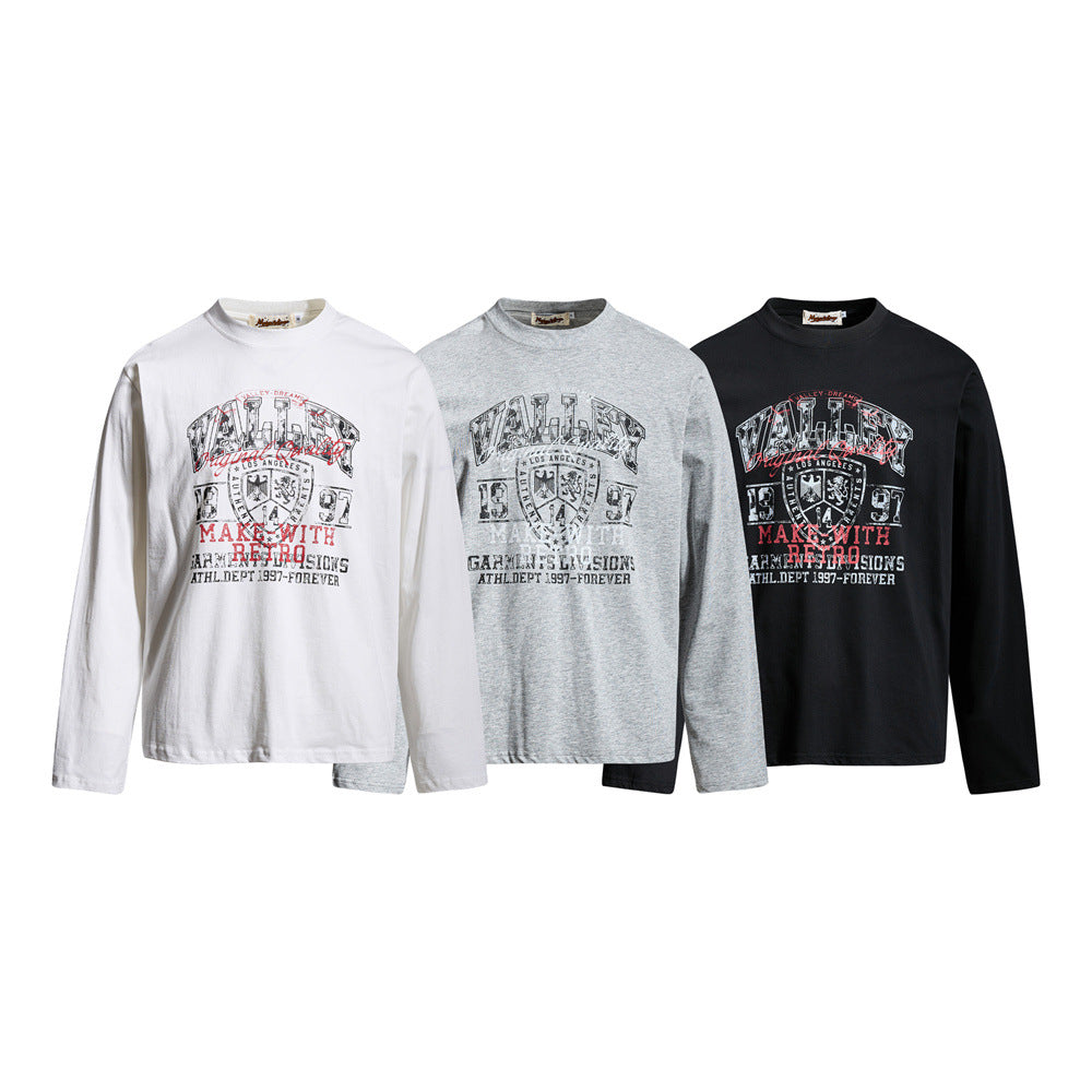 Long Sleeve T-Shirt for Men – Valley Retro Varsity Graphic Crew Neck Tee