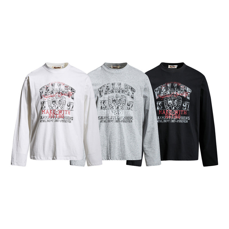 Long Sleeve T-Shirt for Men – Valley Retro Varsity Graphic Crew Neck Tee