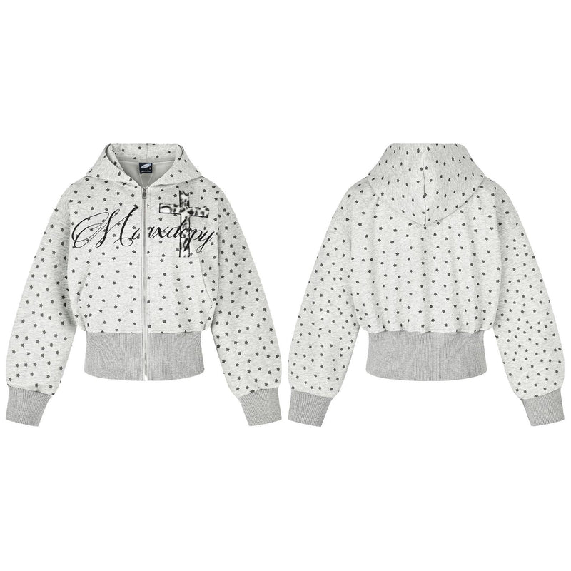 Sweat à capuche zippé court à motif étoiles et croix