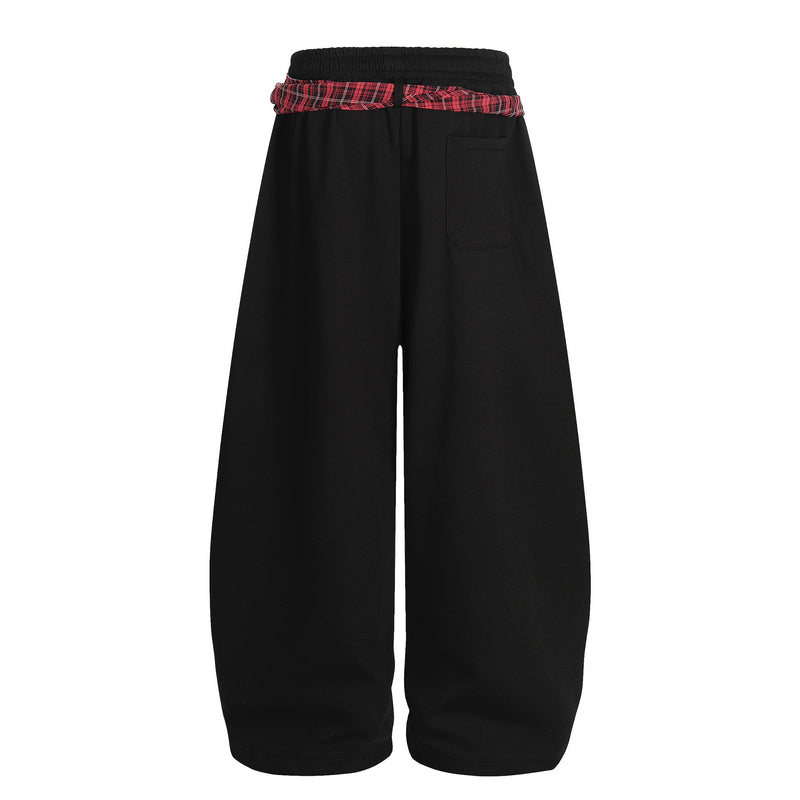 Wide-Leg-Sweatpants mit Karoband – Oversized-Hip-Hop-Barrel-Pants