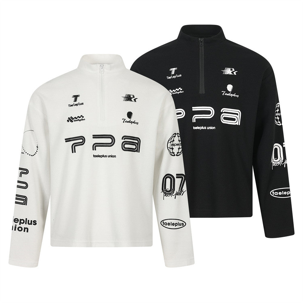 Taeleplus Union Racing Graphic Half-Zip Mock Neck Long Sleeve Sweatshirt