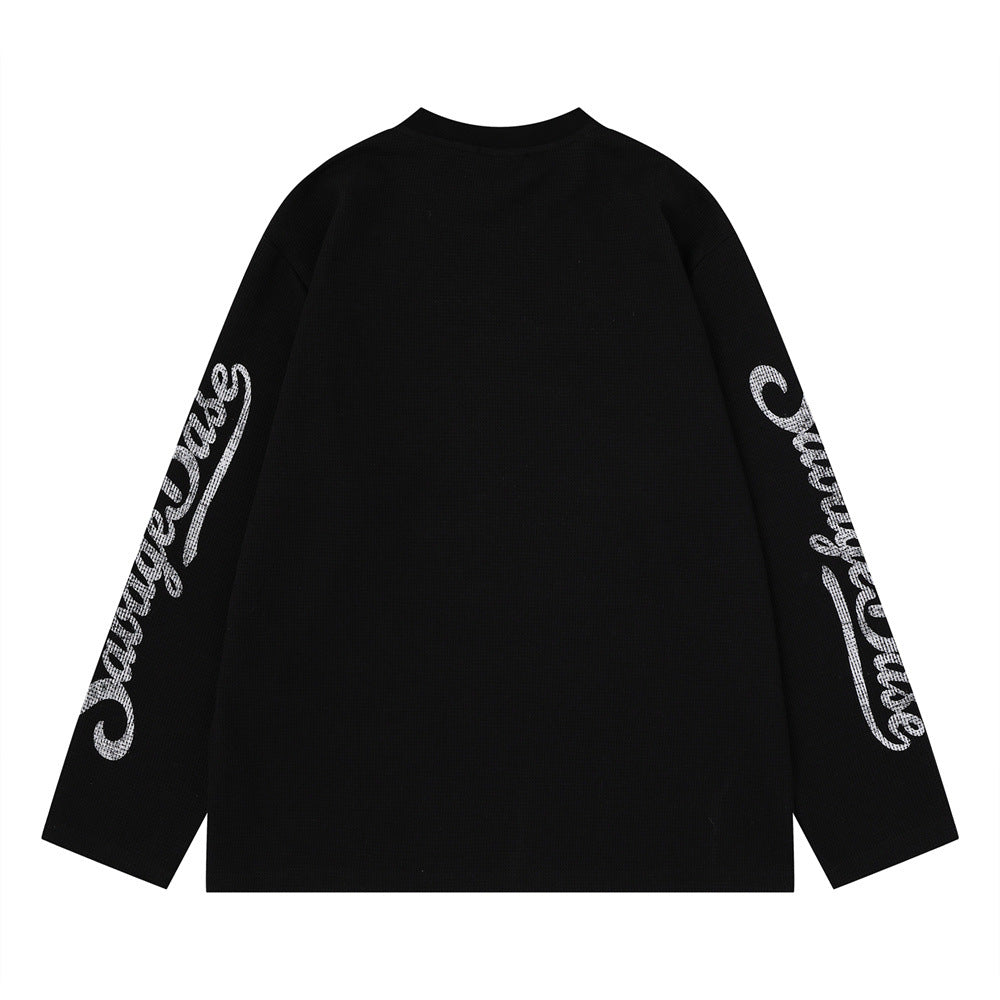 Herren-Langarmshirt mit Grafik – Oversize-Streetwear-Shirt aus Waffelstrick mit Schriftprint