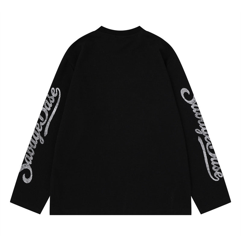 Herren-Langarmshirt mit Grafik – Oversize-Streetwear-Shirt aus Waffelstrick mit Schriftprint