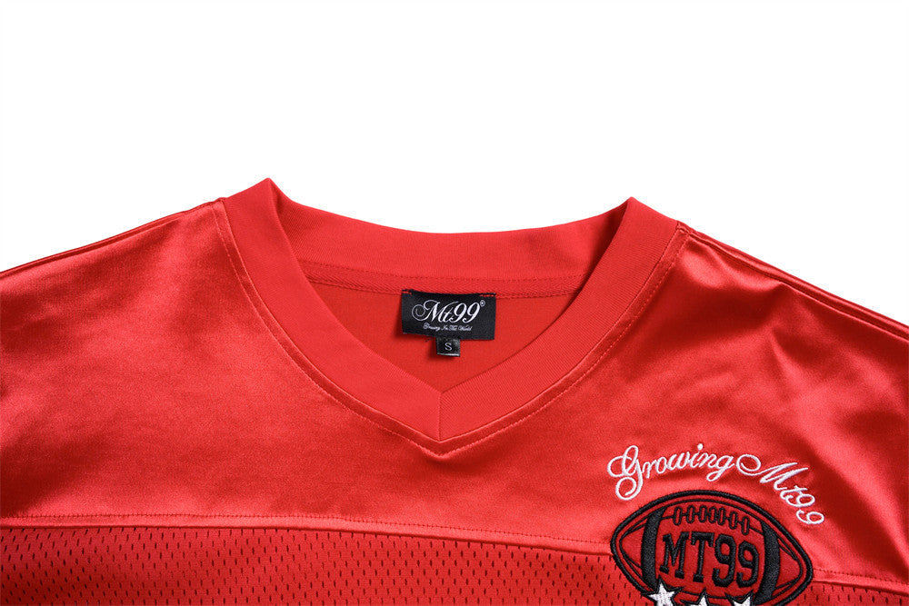 Men's V-Neck Gothic Letter Football Jersey Mesh Short-Sleeve Tee