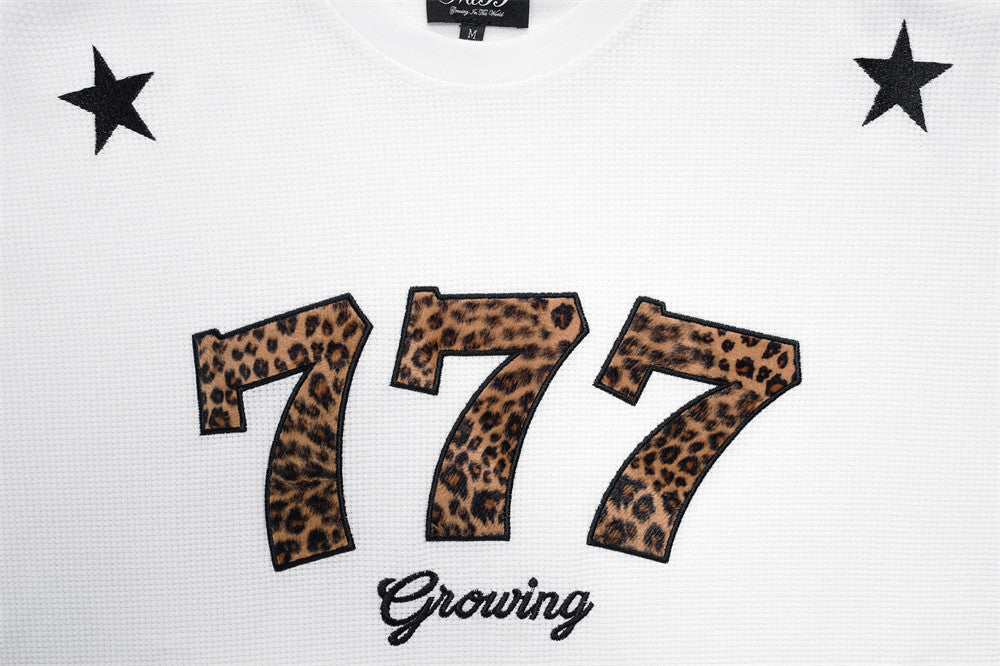 Long Sleeve Men T-Shirt 777 Leopard Print Waffle Knit Crewneck