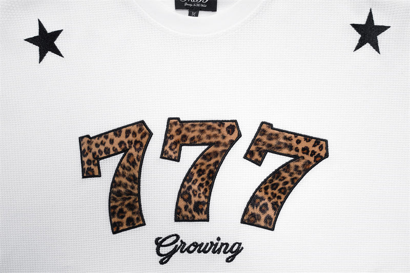 Long Sleeve Men T-Shirt 777 Leopard Print Waffle Knit Crewneck