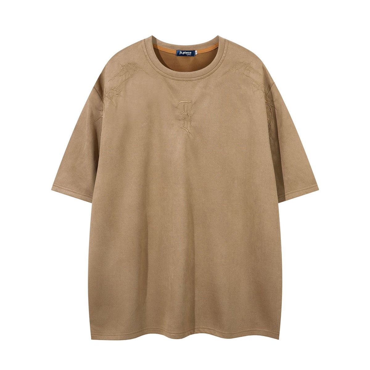 Men's Oversized Suede-Finish Thorn Embroidery Short Sleeve T-Shirt