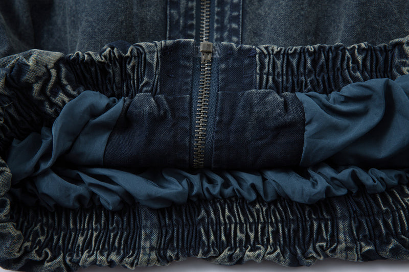 Oversized Washed Denim Jacket – Boxy Belted Hem, Acid-Wash Workwear Style