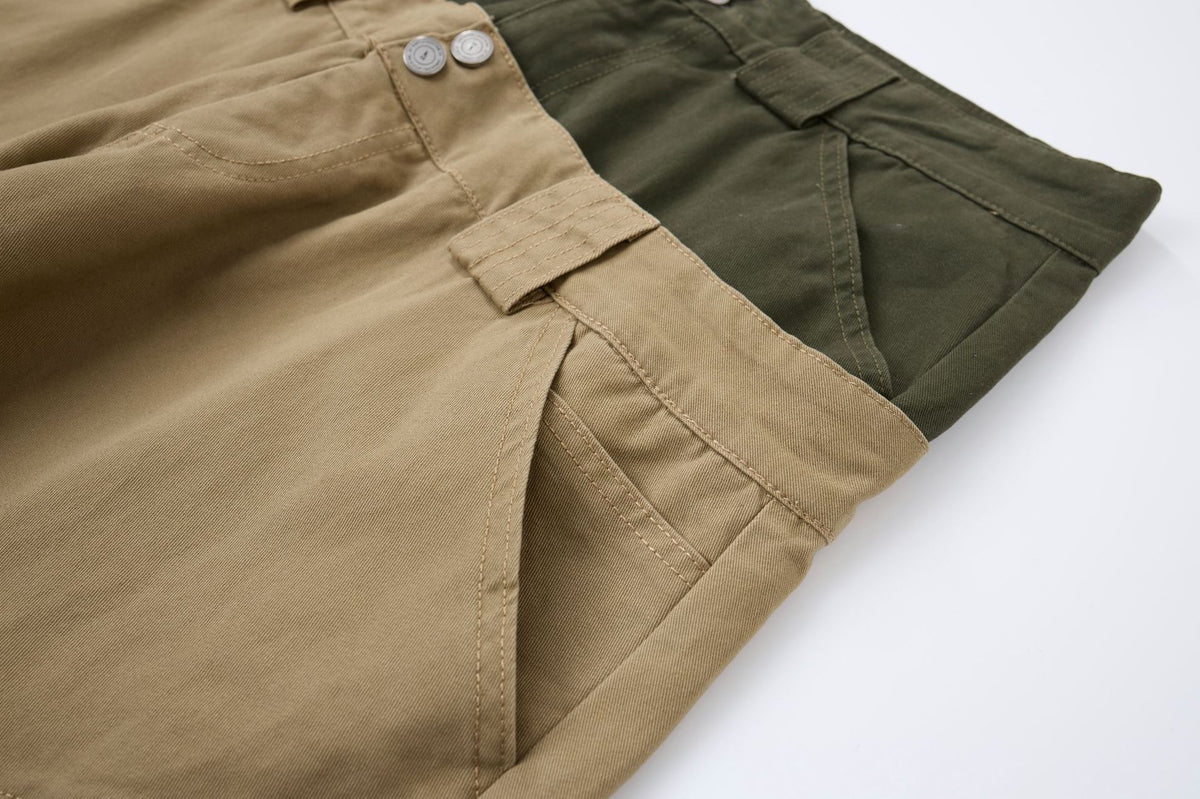 Baggy Khaki Cargo Pants – Double Waist Wide-Leg Balloon Trousers with Cross