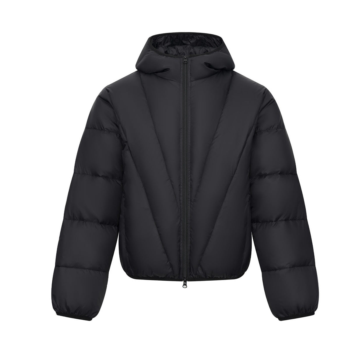 Hooded Puffer Down Jacket with Diagonal Quilting — Oversized Fit