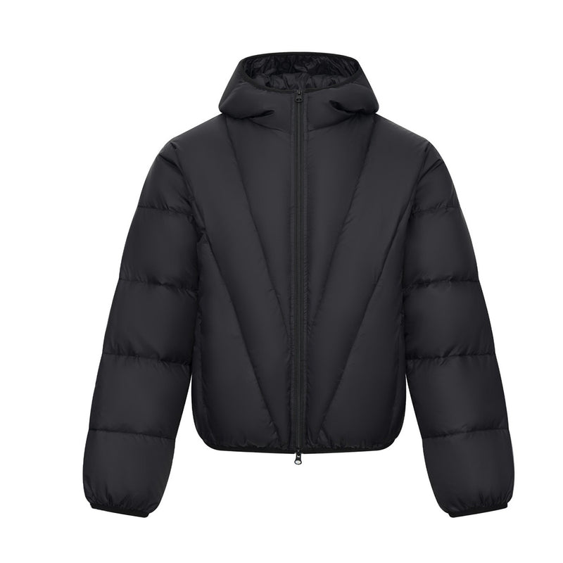 Hooded Puffer Down Jacket with Diagonal Quilting — Oversized Fit