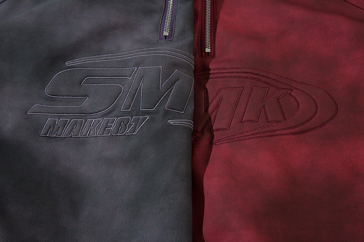 Sweat-shirt SMK à demi-zip – Col montant vintage effet délavé à l’acide