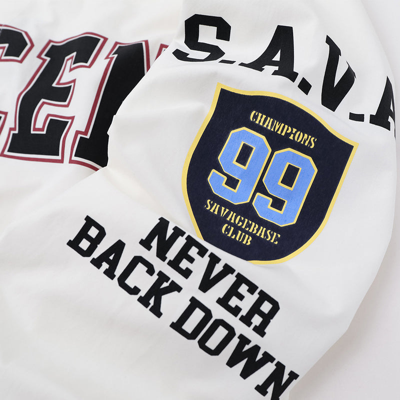 Varsity Letter Print Oversized Long Sleeve Button-Up Shirt