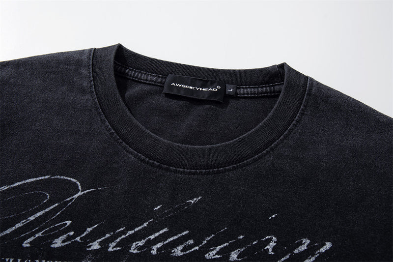 Punk Vintage Graphic Long Sleeve T-Shirt – Washed Black Oversized Crew Neck