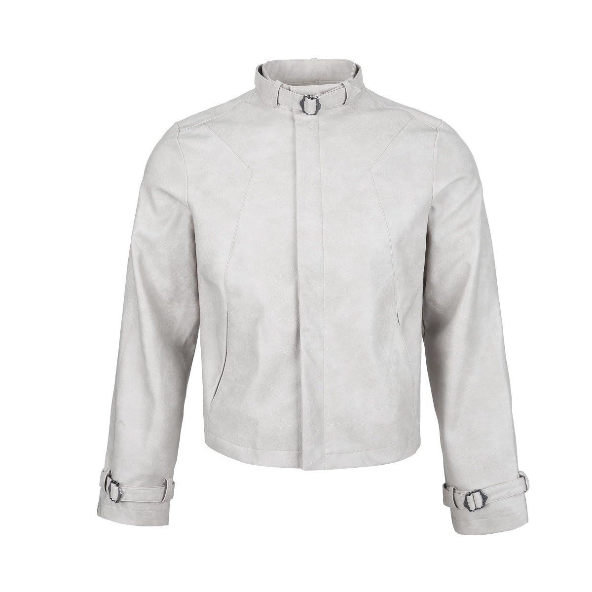 Blouson biker oversize en cuir – Style moto à col montant et poignets à boucles