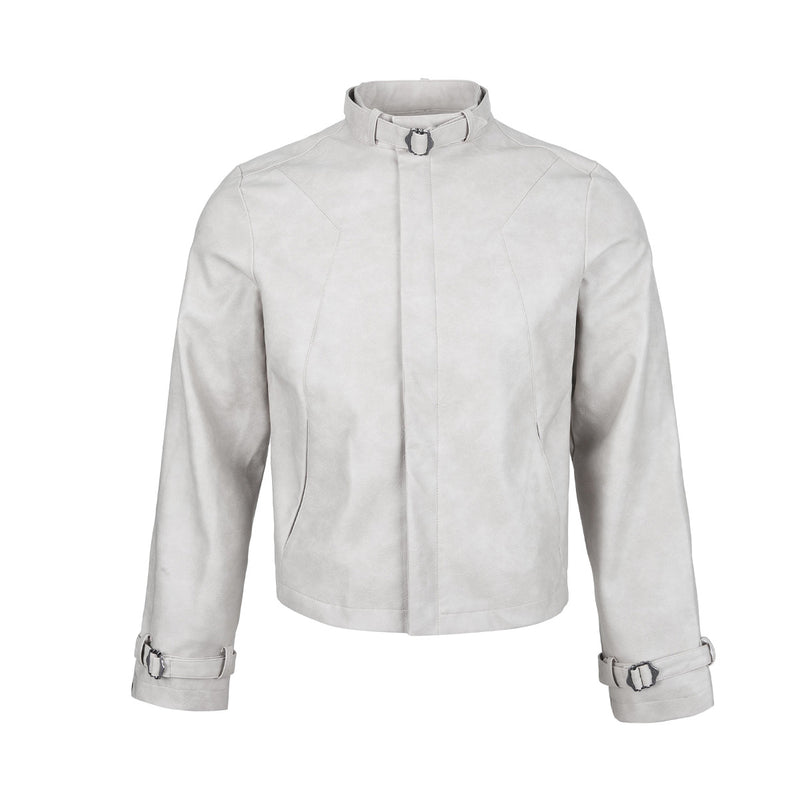 Blouson biker oversize en cuir – Style moto à col montant et poignets à boucles