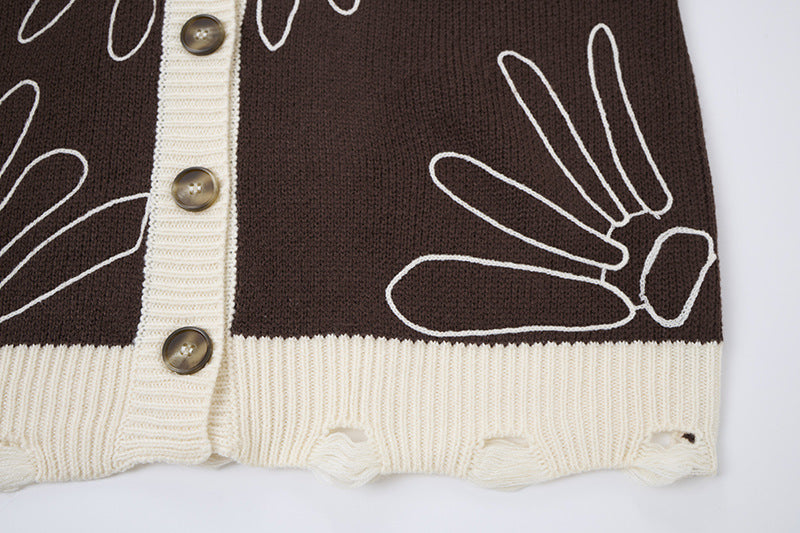 Herren-Strickcardigan mit Blumenstickerei und V-Ausschnitt – Relaxed Fit