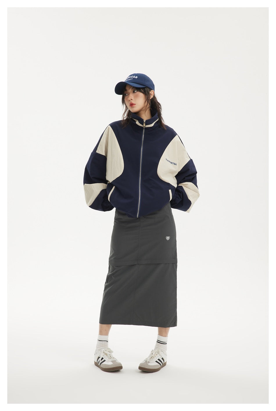Colorblock Zip-Up Track Jacket — Oversized Retro Varsity Style