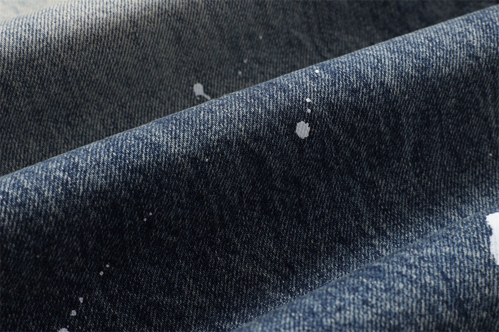 Wide-Leg Baggy Jeans – Vintage Wash, Paint Splatter & Distressed Hem
