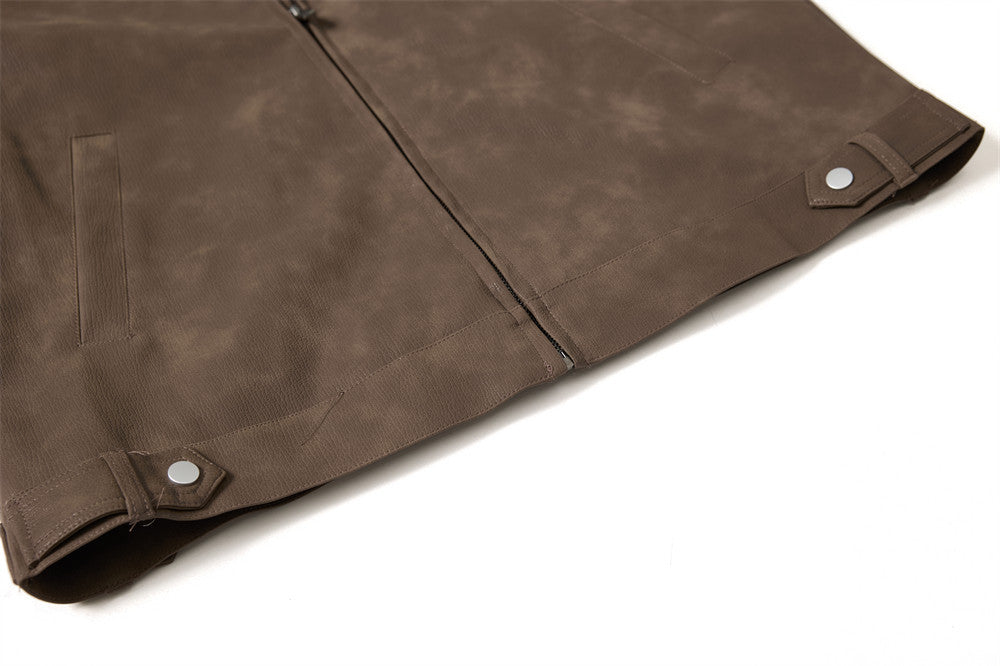 Men's Vintage Distressed PU Leather Zip-Up Jacket – Relaxed Fit Retro Street