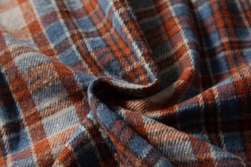 Men's Red Plaid Shirt Oversized Denim-Splice Faux Two-Piece Button-Down