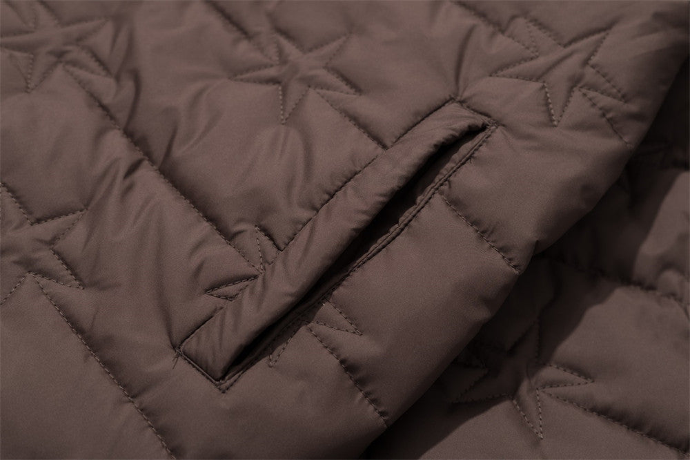 Star-Quilted Hooded Puffer Jacket – Embossed Five-Point Star Design