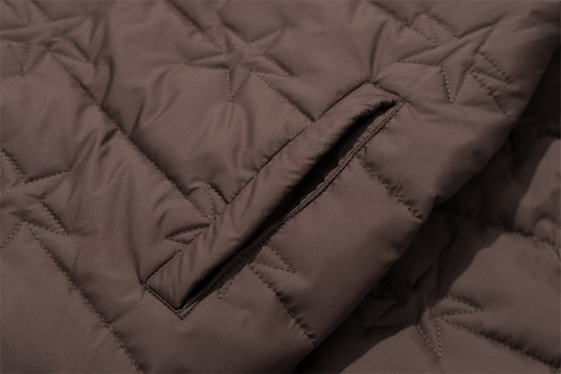 Star-Quilted Hooded Puffer Jacket – Embossed Five-Point Star Design