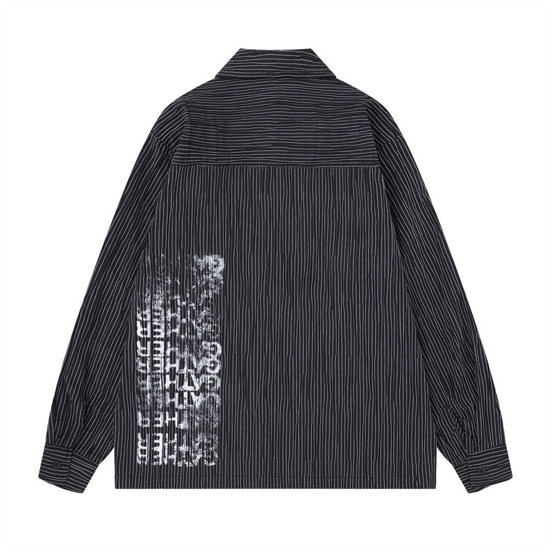 Men's Long Sleeve Striped Shirt with Distressed Letter Print