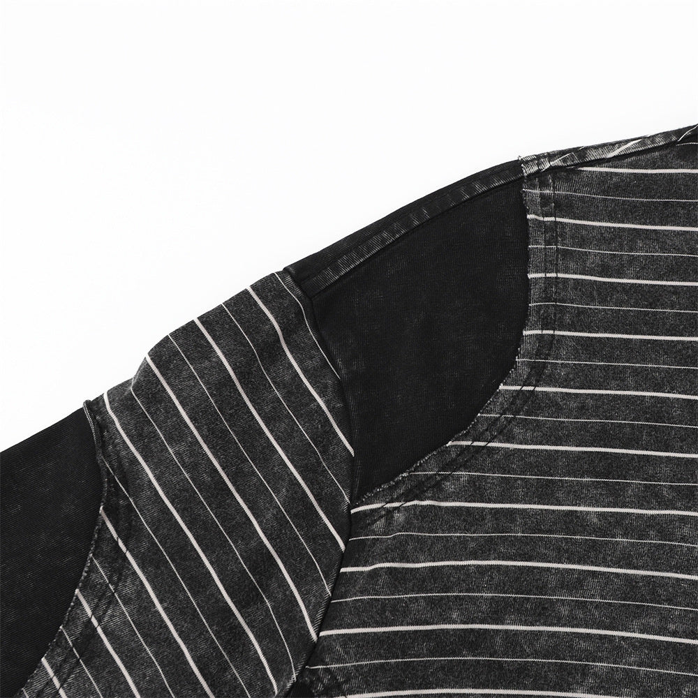 Irregular Patchwork Stripe Oversized T-Shirt | Vintage Acid Wash Retro Tee