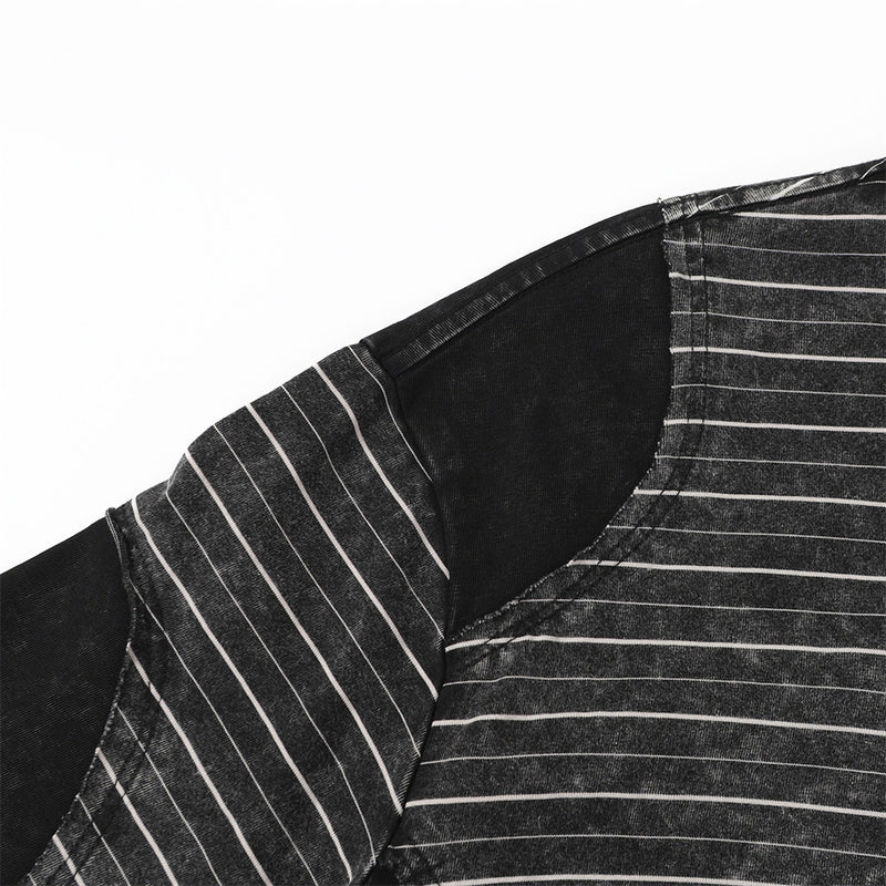 Irregular Patchwork Stripe Oversized T-Shirt | Vintage Acid Wash Retro Tee