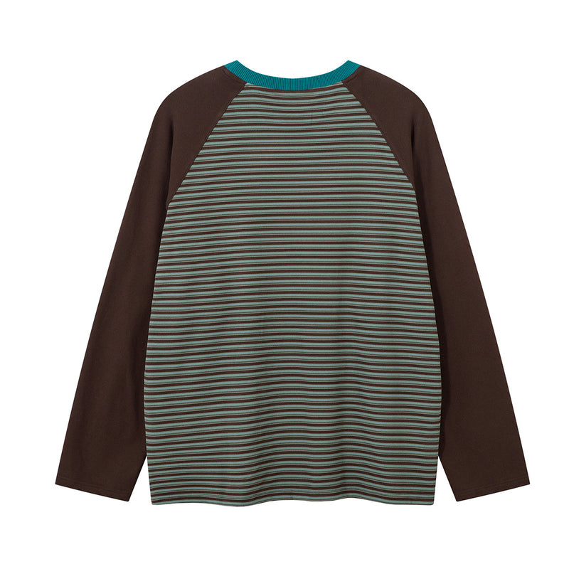 Striped Raglan Long Sleeve Shirt – Colorblock Contrast Sleeve Crewneck Tee
