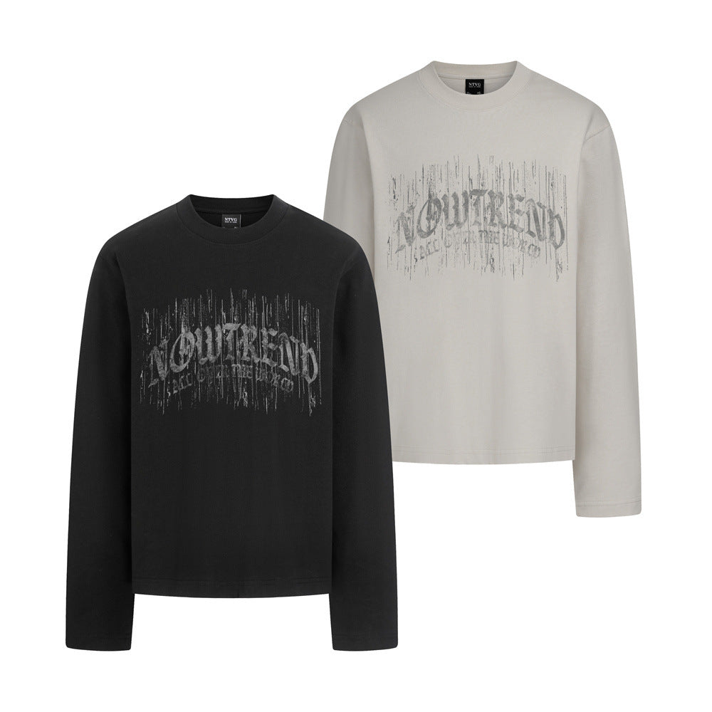 Long Sleeve Tee Gothic Letter Distressed Print Relaxed Fit