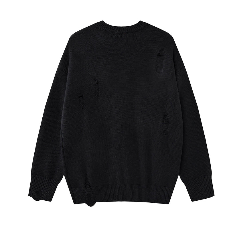 Pull col rond oversize en maille usée avec motif de lettres appliquées