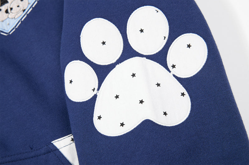 Sweat à capuche graphique bleu marine – Sweat cropped zippé avec écusson chien cartoon