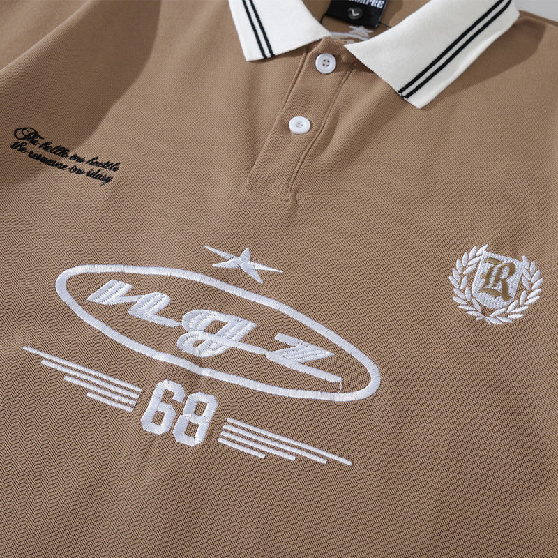American Retro Polo Shirt – NGZ 68 Embroidered Colorblock Short Sleeve