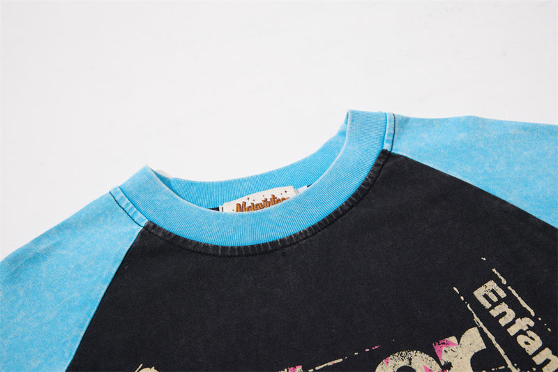 Men's Graphic Long-Sleeve Raglan T-Shirt – Colorblock Contrast Sleeve