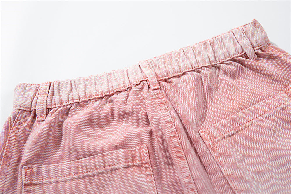 Wide-Leg Carpenter Jeans – Patchwork Studded Pink Washed Denim