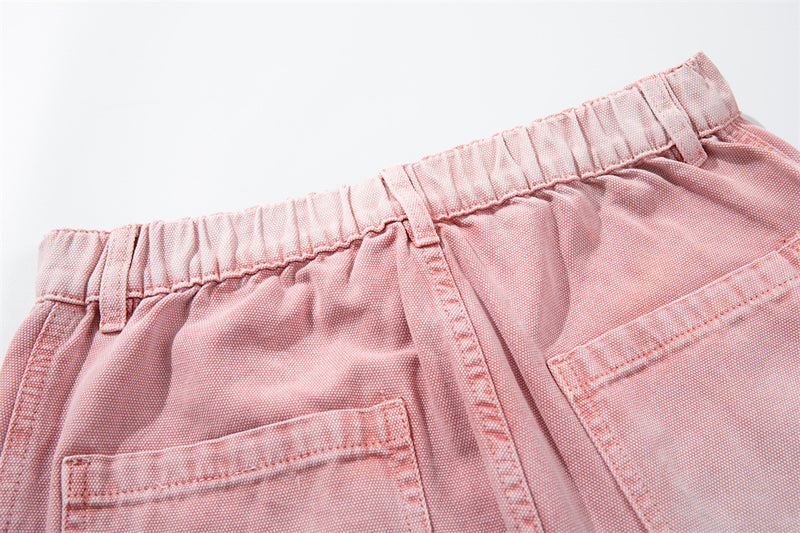 Wide-Leg Carpenter Jeans – Patchwork Studded Pink Washed Denim