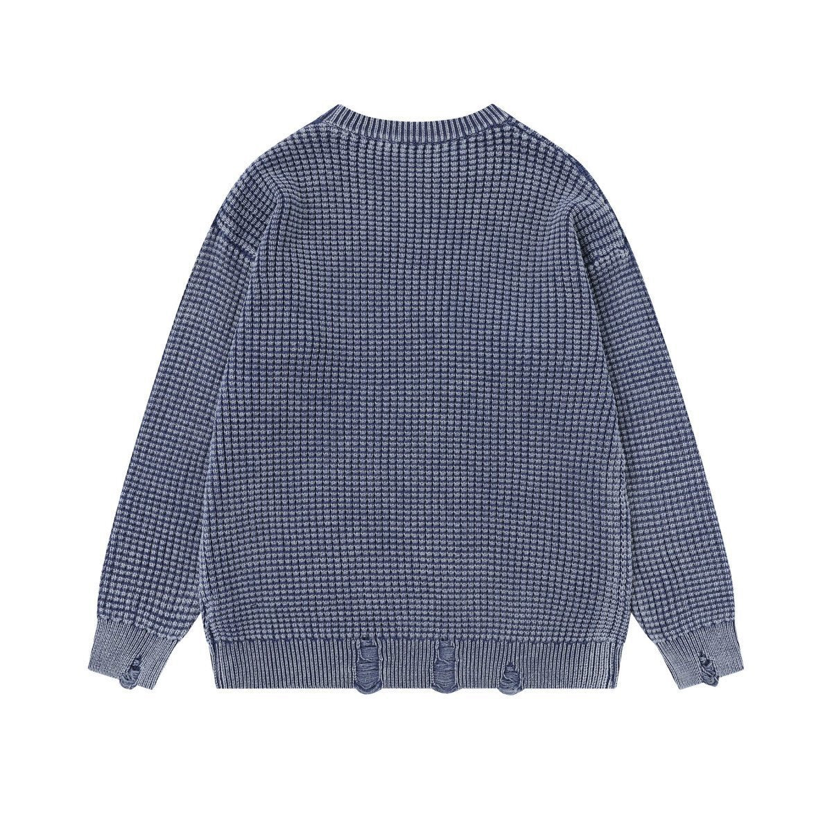 Men's Washed Distressed Waffle Knit Sweater with Graphic Lettering