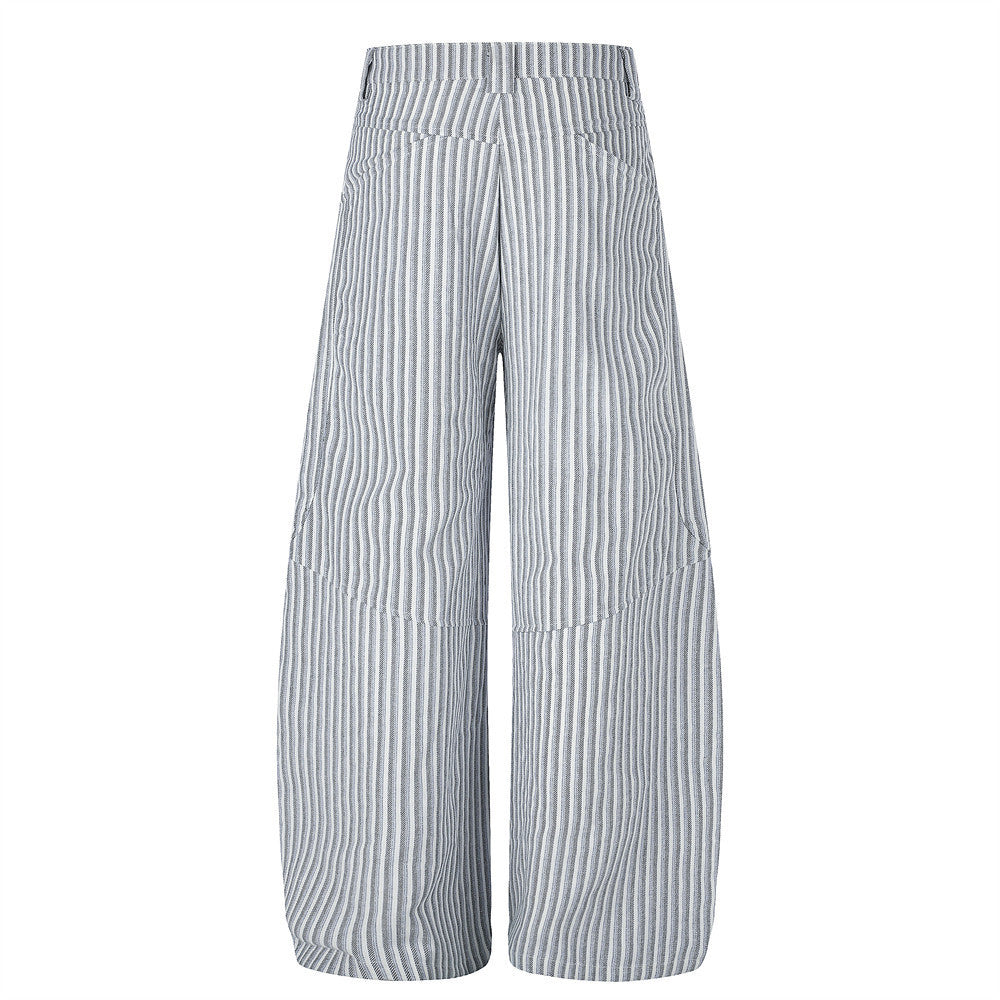 Pantalon à rayures et jambes larges – Taille haute déconstruite, bas incurvé