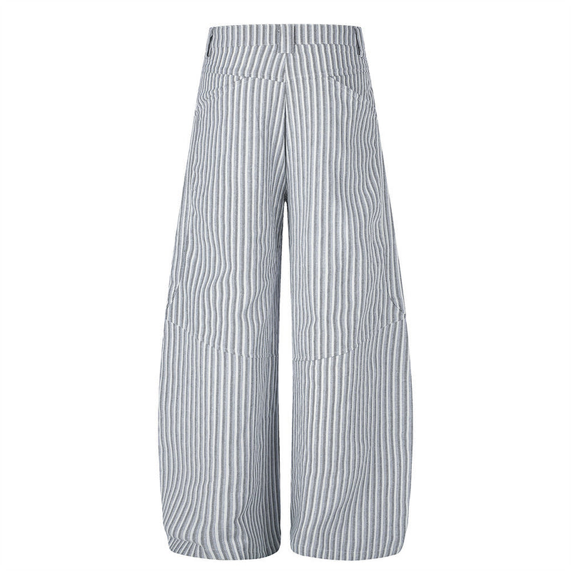Pantalon à rayures et jambes larges – Taille haute déconstruite, bas incurvé