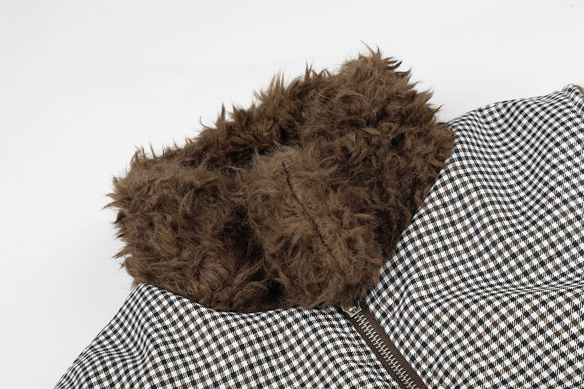 Gilet réversible en polaire teddy et tissu vichy matelassé – Gilet sans manches zippé