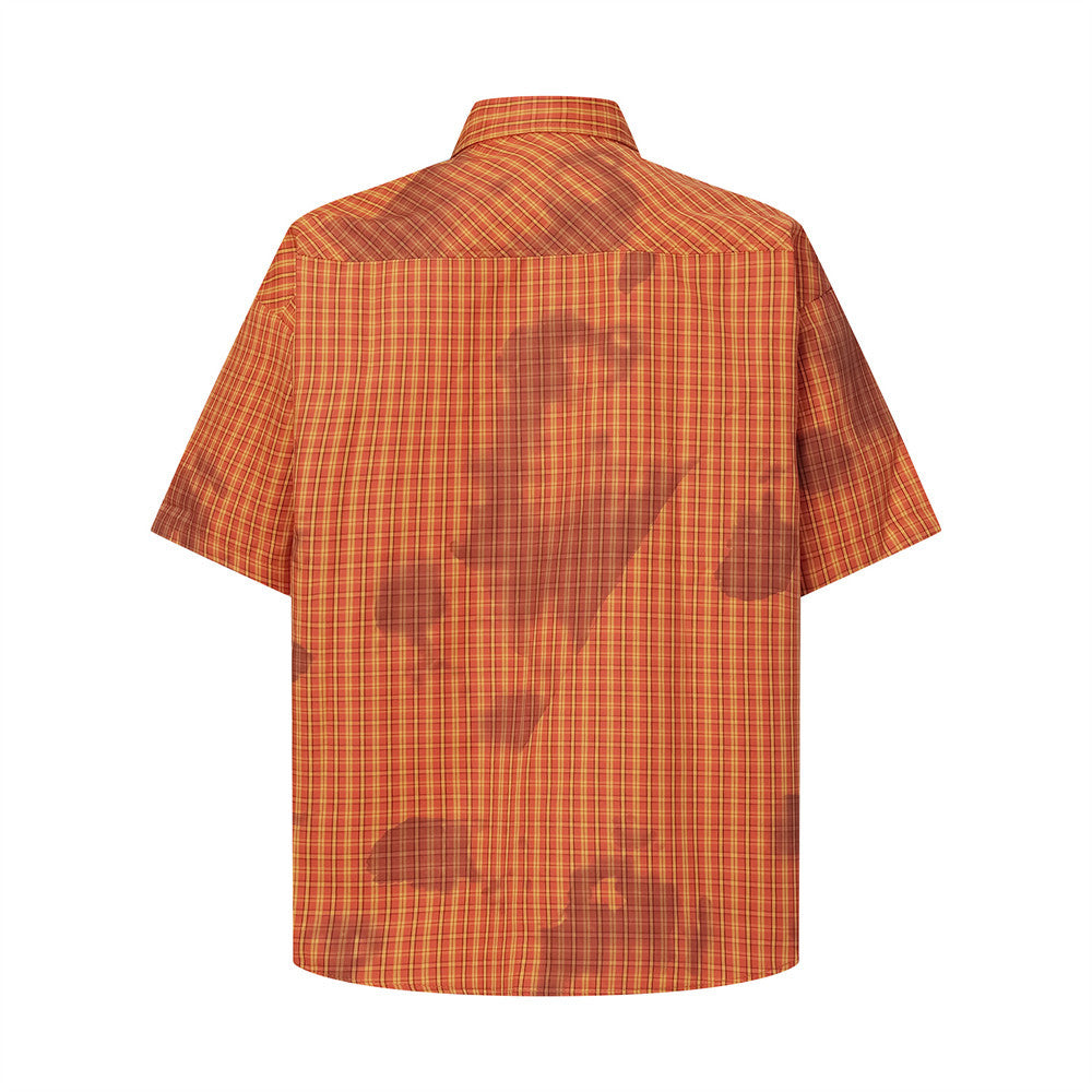 Plaid Short-Sleeve Shirt – Tie-Dye Washed Oversized Fit