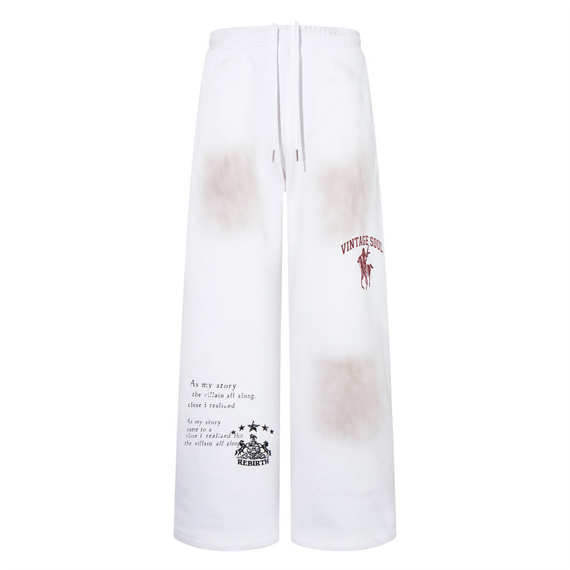 Pantalon de survêtement baggy large à imprimé graphique effet usé – Vintage Soul Rebirth