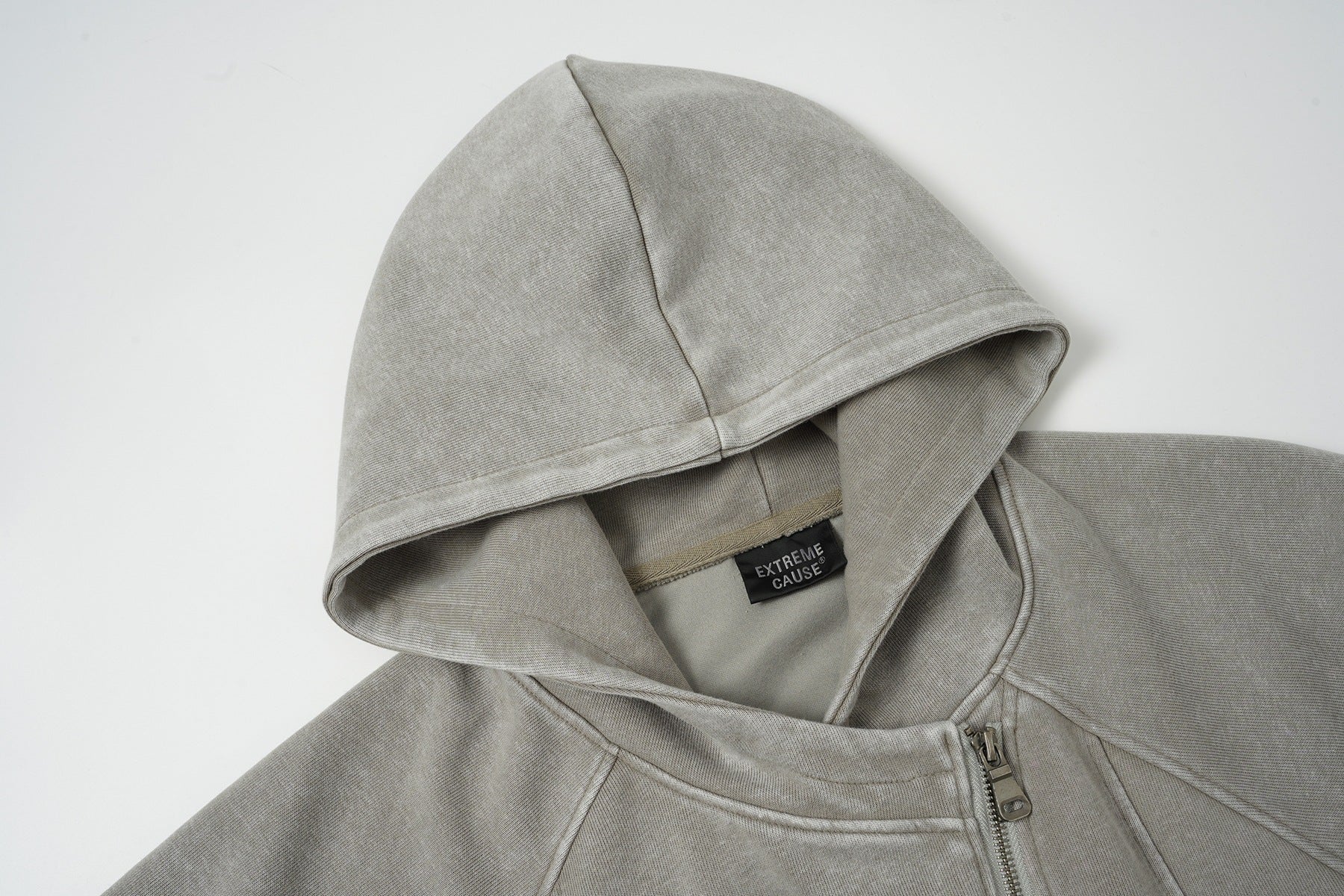 Oversized Acid Wash Zip-Up Hoodie – Deconstructed Streetwear Design