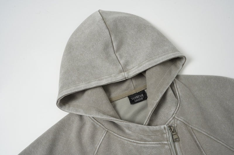 Oversized Acid Wash Zip-Up Hoodie – Deconstructed Streetwear Design